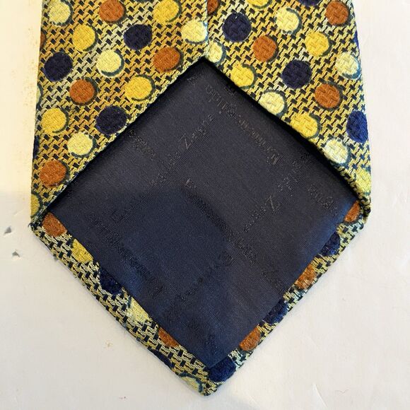 Ermenegildo Zegna Necktie Tie Mens Silk Gold with Circles Woven Made Italy 58" - Picture 9 of 9